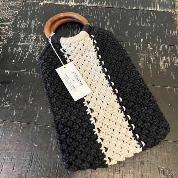 Laude the Label Mini Macramé Bag with Wooden Handles The Gabby Macrame‎ Bag - Picture 1 of 9
